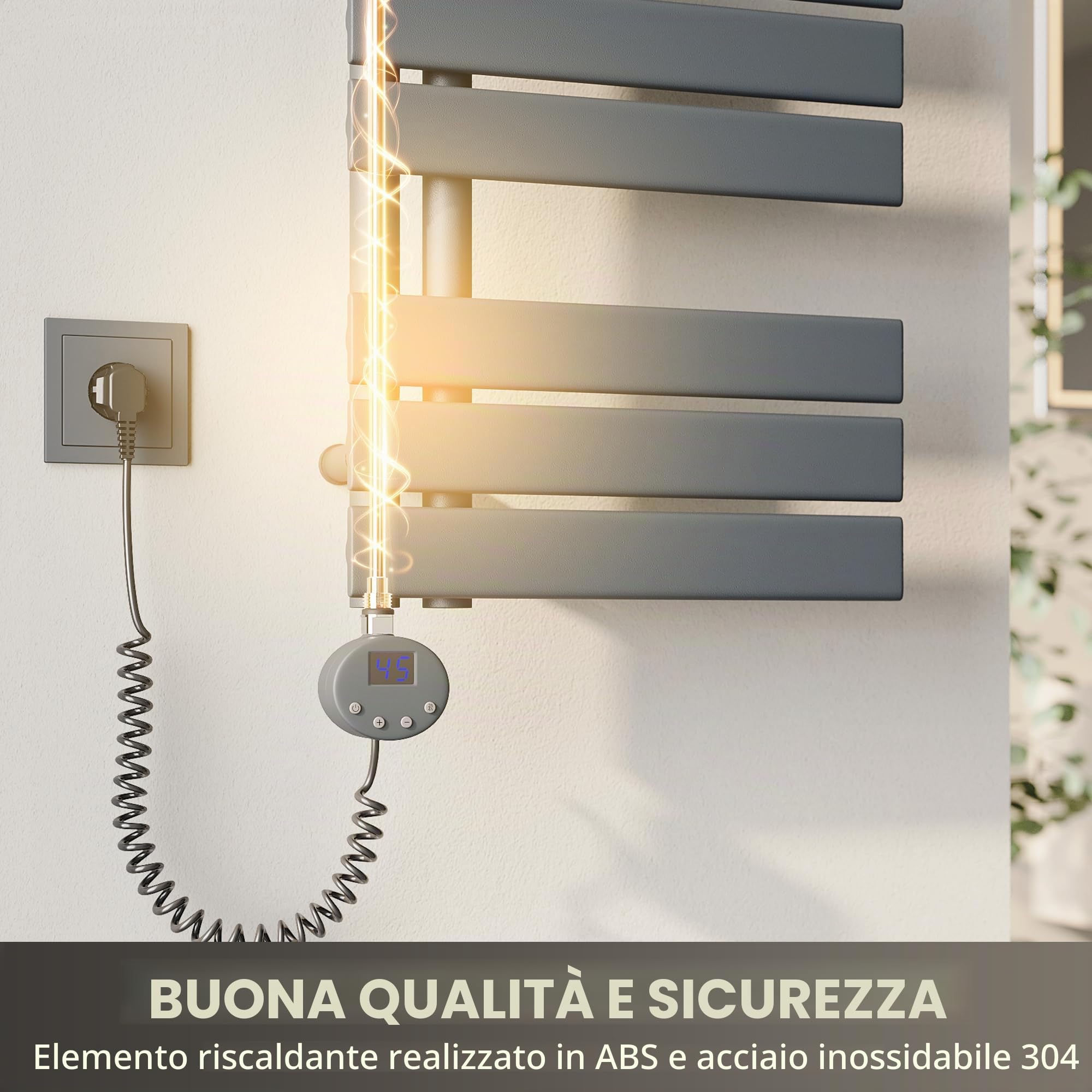 SONNI Barra riscaldante con termostato da 800 W, antracite, asta elettrica per termosifoni da bagno, elemento riscaldante per riscaldamento, tubo di riscaldamento in acciaio inox con regolatore di