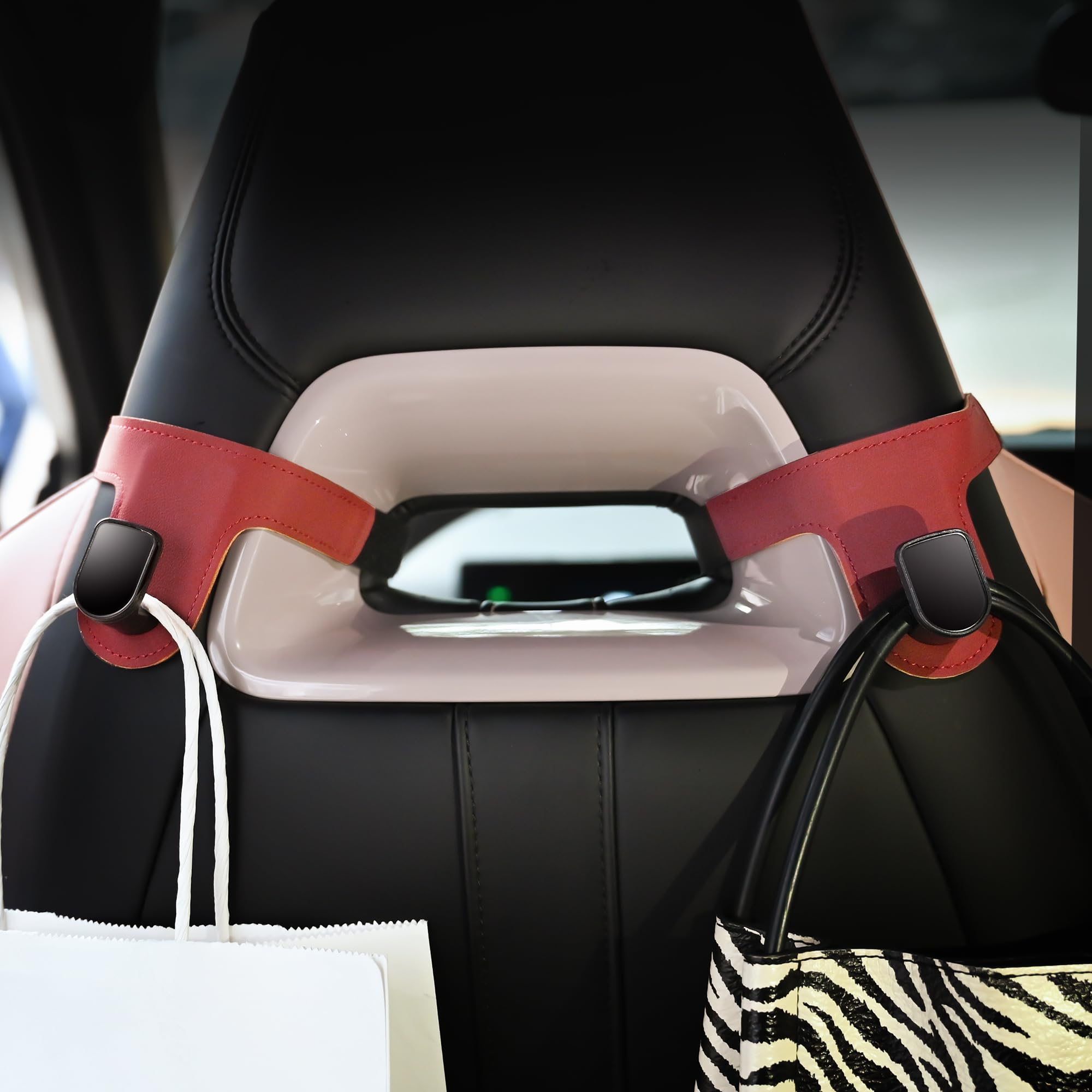 JEYODA Car Hooks for Sport Seats, Universal Hidden Multifunctional Headrest Hooks for Car, Home (Red)