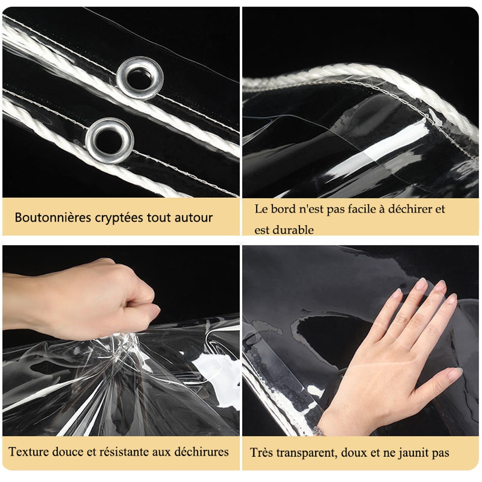 Lona impermeable transparente con ojal, 2 x 2,5 m, 0,35 mm, grosor multifunción, PVC, protección para piscina, jardín, coche, muebles, incluye cuerda y bridas