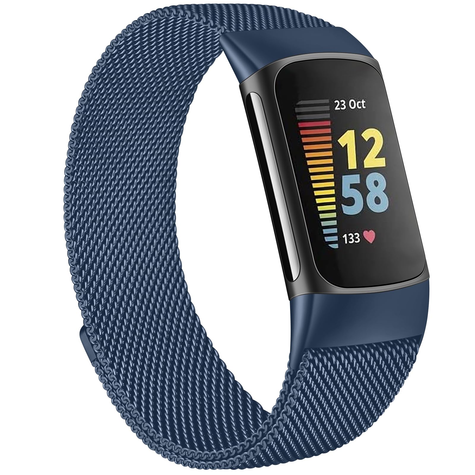 Metal Strap for Fitbit Charge 6/5 - Adjustable Stainless Steel Mesh Loop With Magnetic Clasp for Women and Men (Blue) - Image 2