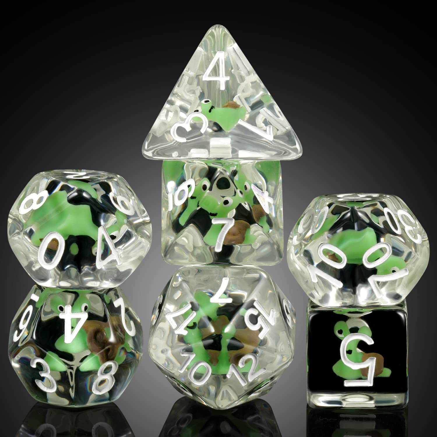 Snail Dice Set DND, DNDND Resin 7 D&D Würfel mit Samtbeutel für Dungeons and Dragons D&D Rolling Games und Tabletop Games (grüne Schnecke)