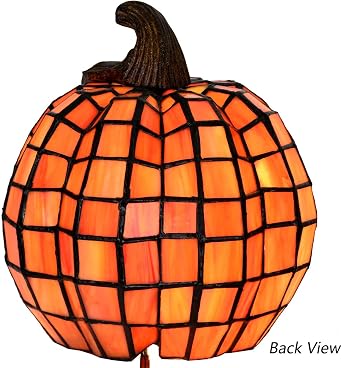 Bieye L10927 Carved Pumpkin Tiffany Style Stained Glass Accent Table Lamp for Halloween Decor