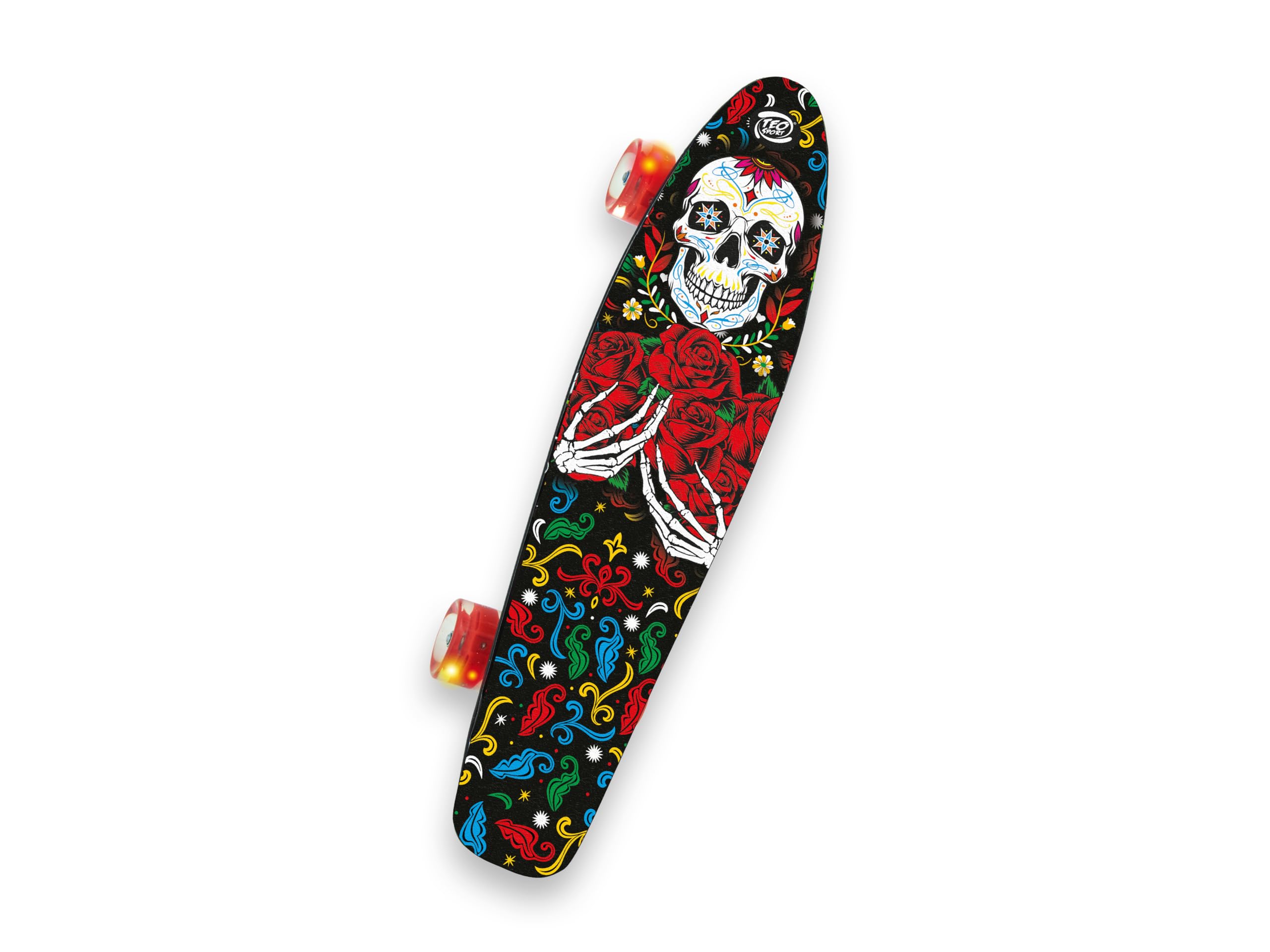 Teorema - Skateboard 57 cm, con Pedana Antiscivolo, Truck in Alluminio, Ruote 45 mm in PU trasparente con LED luminosi, Cuscinetti ABEC-7, Portata massima 100 kg