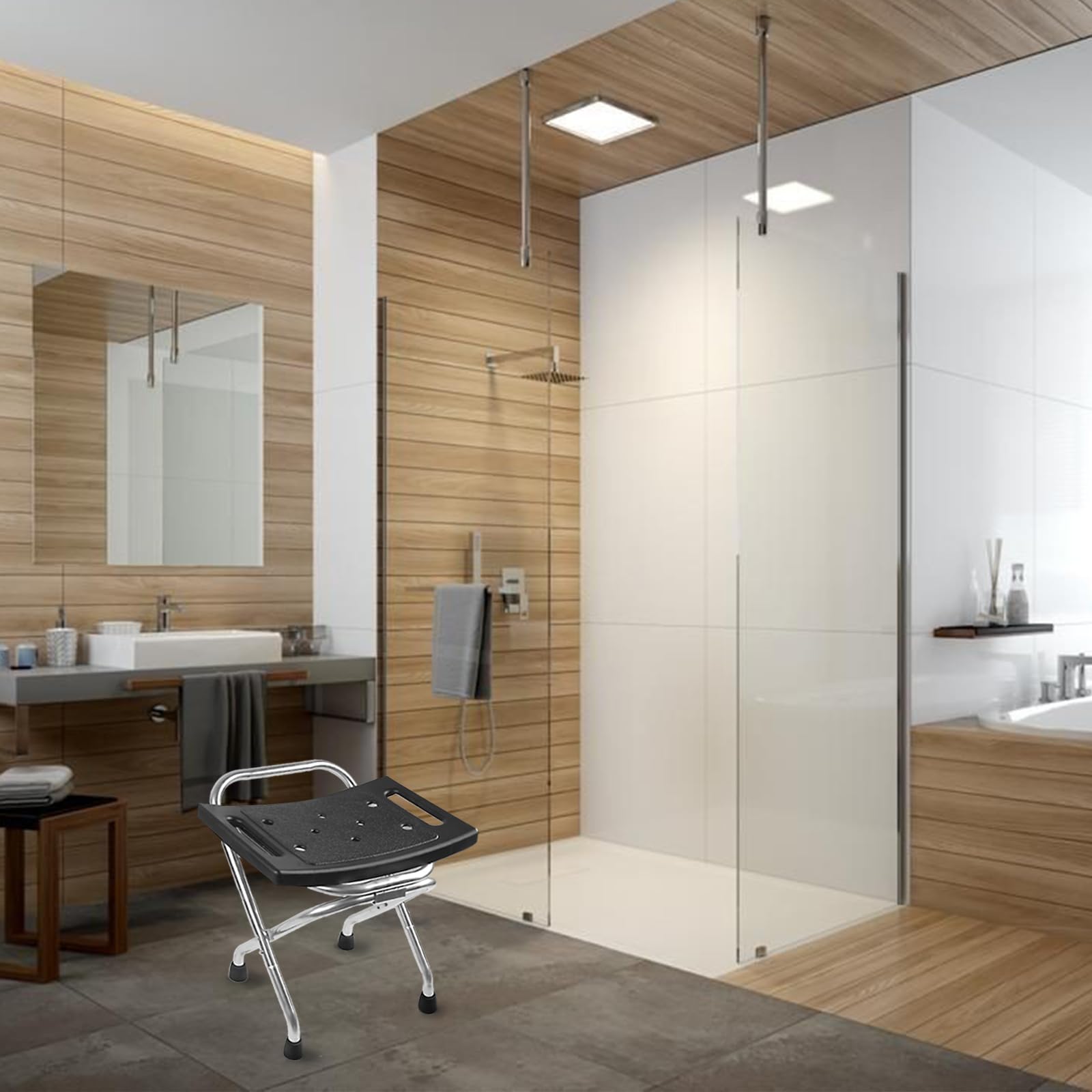 Asiento de ducha plegable, silla de ducha de acero inoxidable elegible para ducha interior, taburete de ducha portátil de 400 libras, silla de baño antideslizante de seguridad para personas mayores