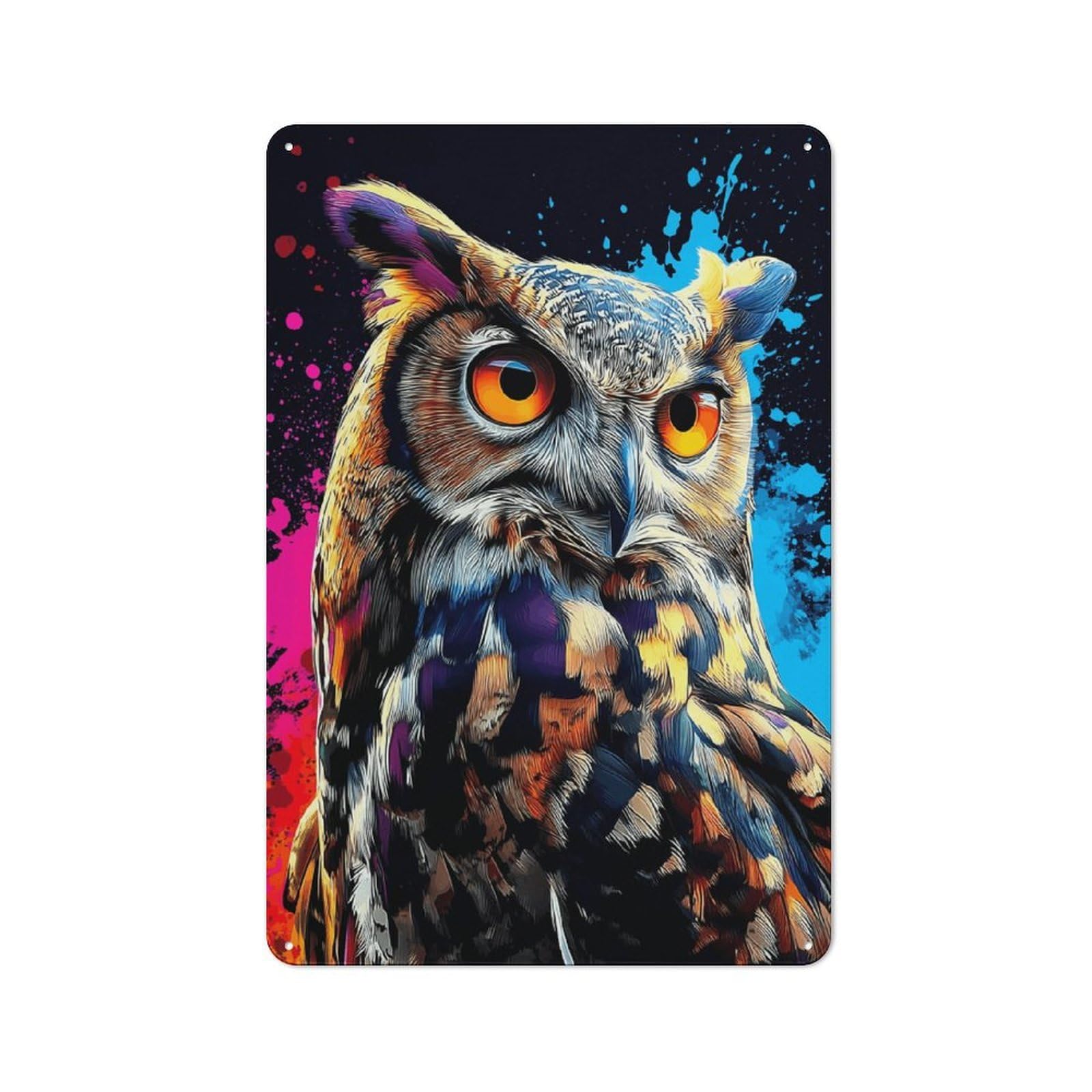 Junmoney Colorful Abstract Owl Artwork Metal Wall Plaque With Design 30X20cm, Retro Small Space Decor For Flat, Dorm Room, Lounge Or Cafe
