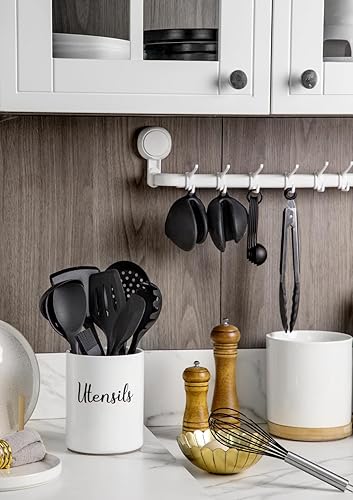 Miniatura 9 de Nucookery Juego de utensilios de cocina de silicona, soporte para utensilios de cocina de cerámica, resistente al calor de 446 F, utensilios de