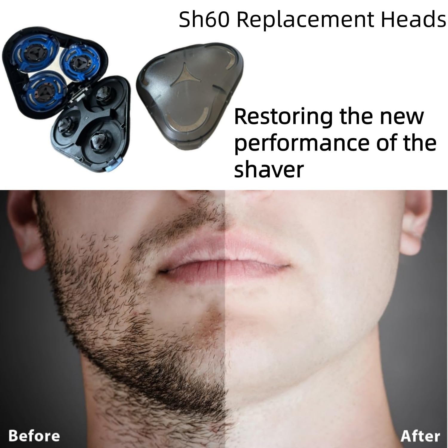 Sh60 Replacement Heads Compatible with Philips Norelco Series 6000 Electric Shaver Razors Blades S6850/85,S6880/81,S6810/82 etc Model