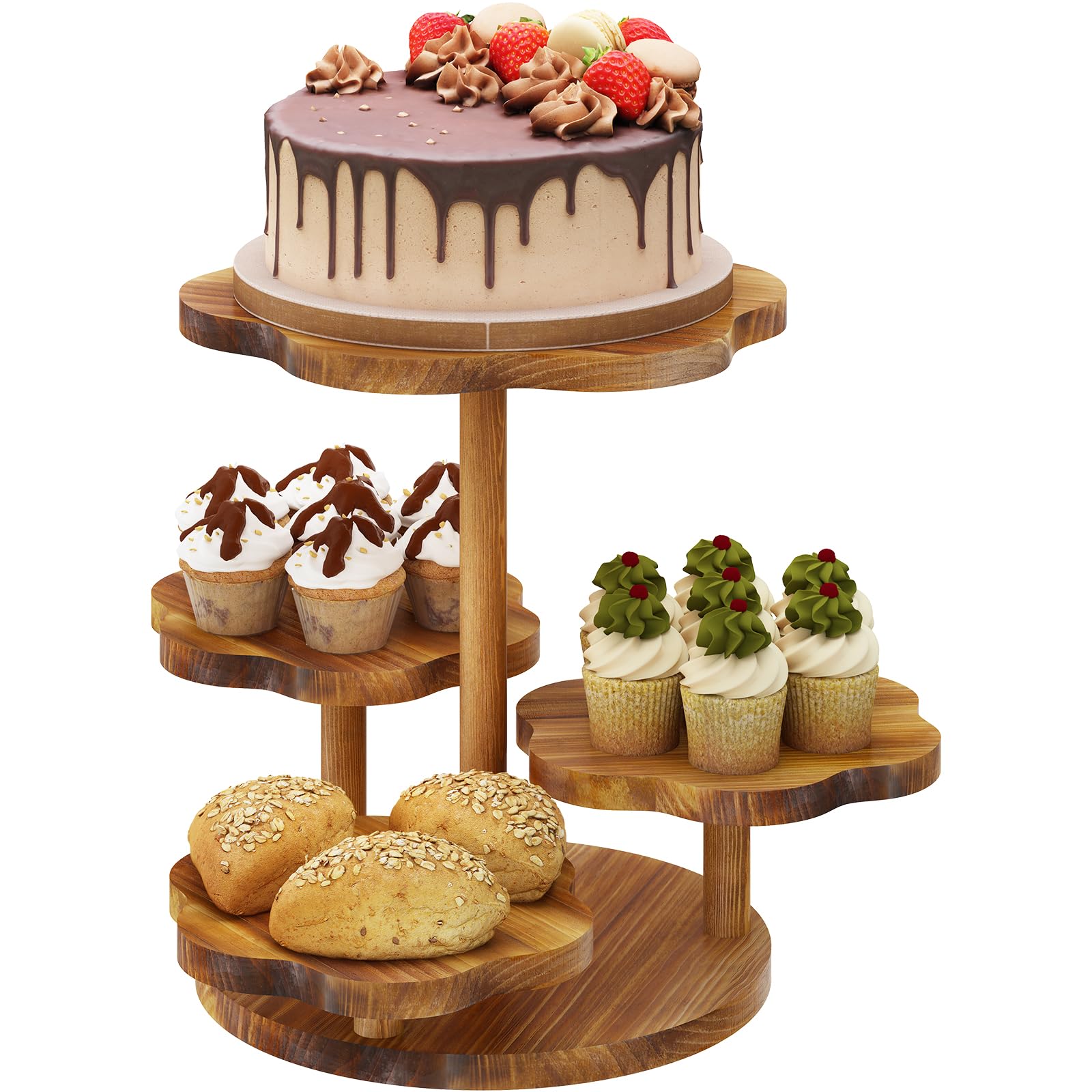 Jotboom 4 Tier Cupcake Tower Stand for 50 Cupcakes,Wood Cake Stand with Tiered Tray Decor,Flower Shape Cupcake Display Stand Tiered Dessert Stand for Birthday/Garduation/Baby Shower/Tea Party