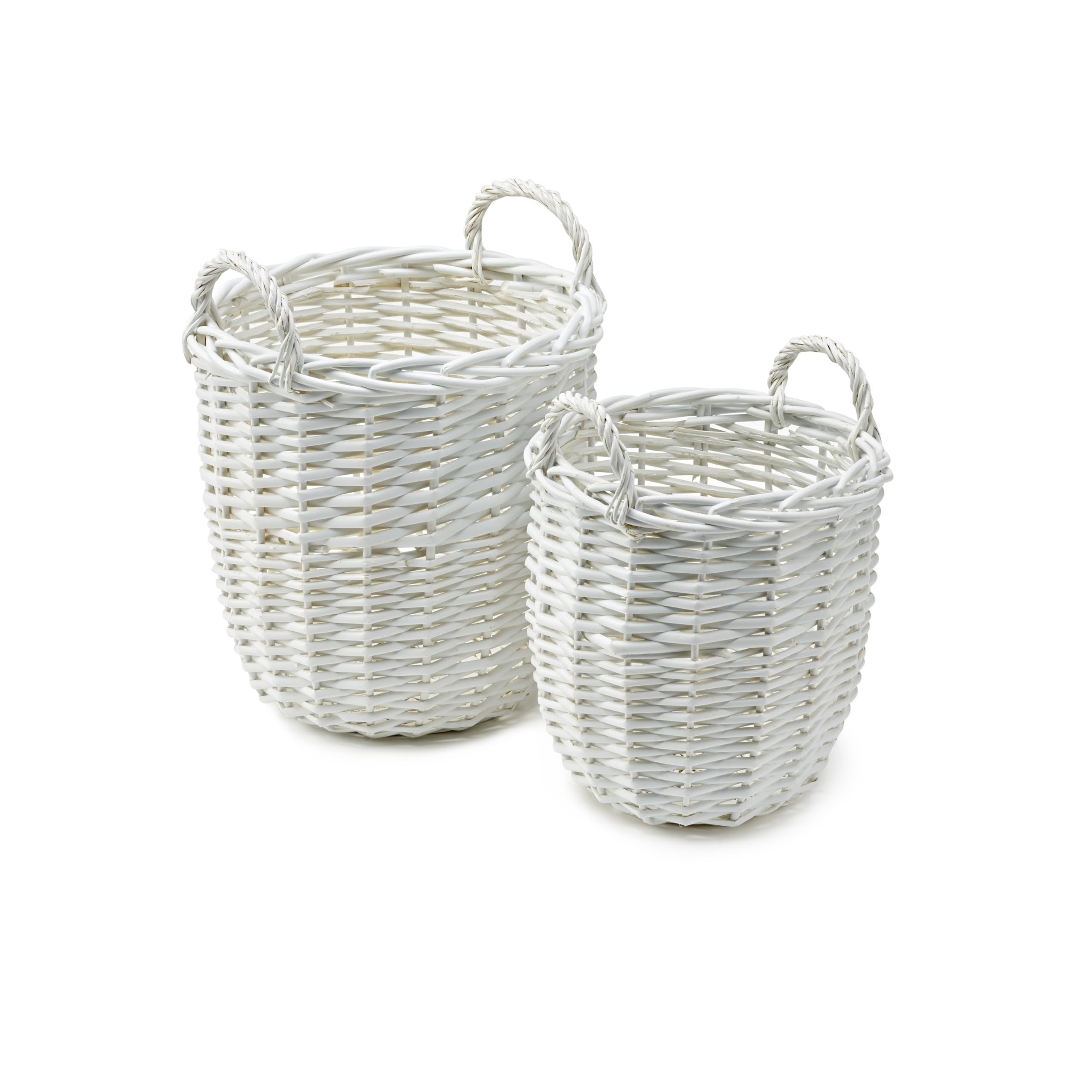 Gadsby White Round Wicker Storage Baskets For Bathroom, Home Organiser, Willow Baskets