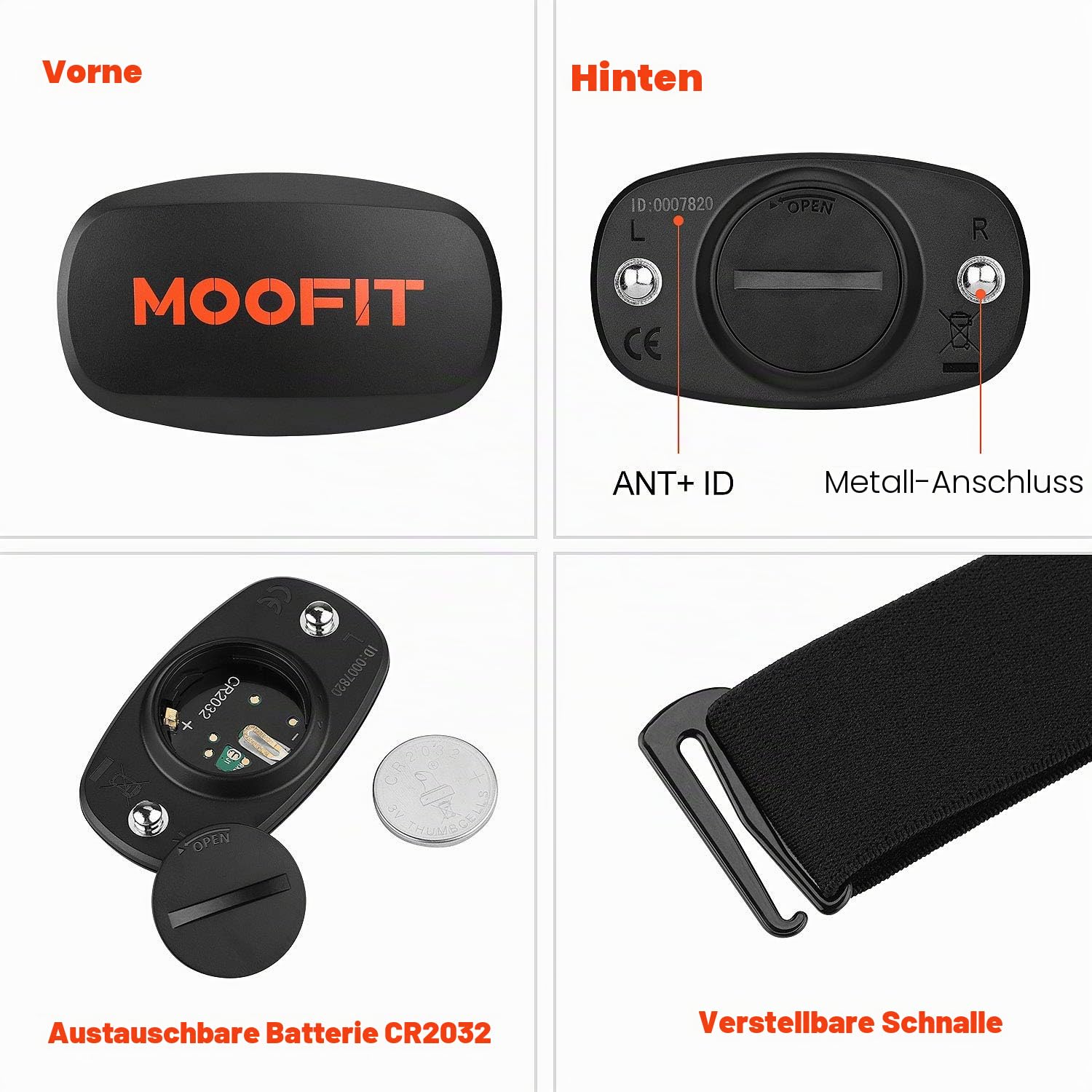 moofit HR6 Herzfrequenzmesser Brustgurt,IP67 Wasserdicht Pulsmesser,Unterstützung Bluetooth/ANT+,Kompatibel mit Wahoo Fitness, Zwift, Peloton, Elite HRV, Rouvy, Endomondo