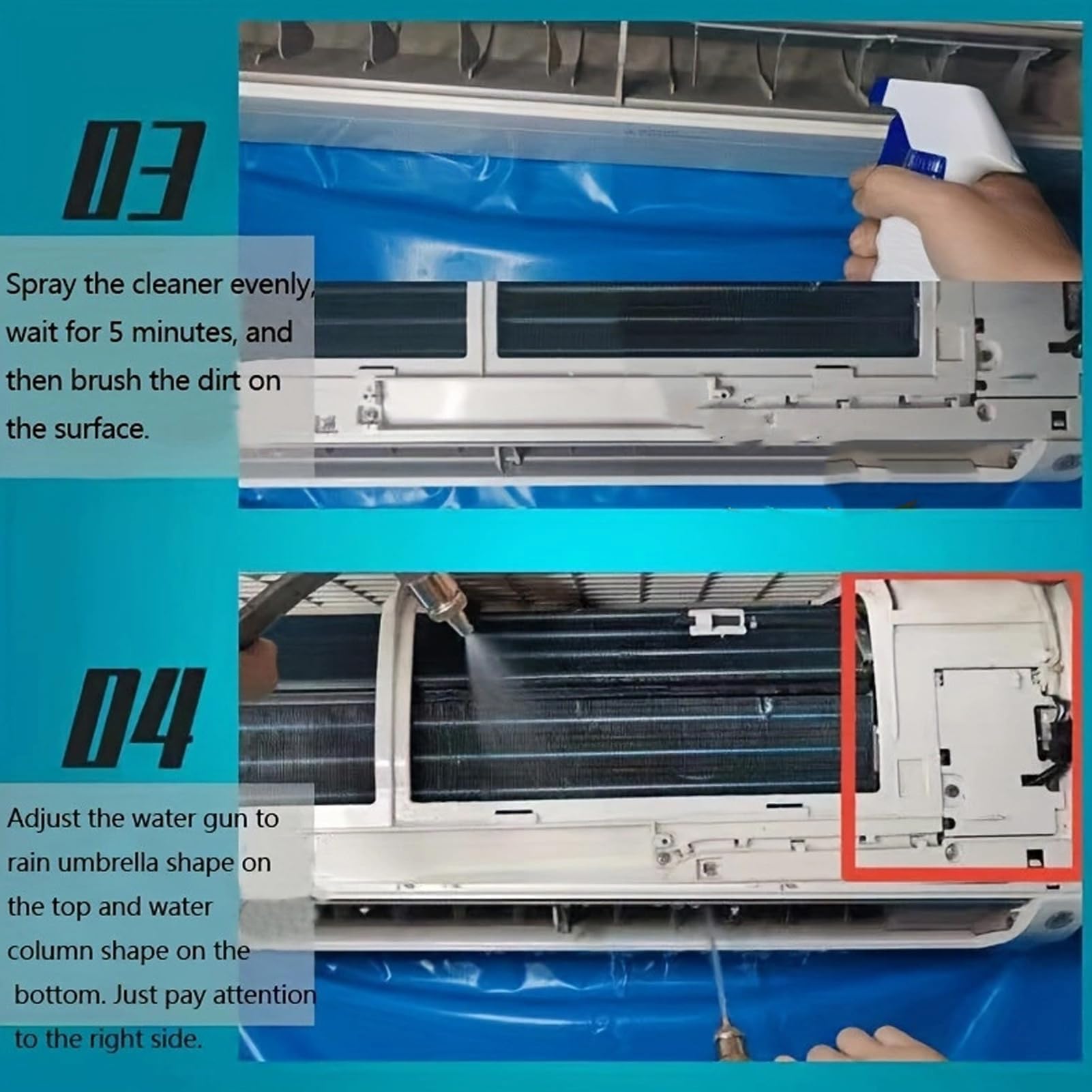 Kit di pulizia del condizionatore d'aria, set di manutenzione mini split AC, protezione antipolvere a parete, strumenti essenziali per la cura e la pulizia del sistema HVAC domestico.