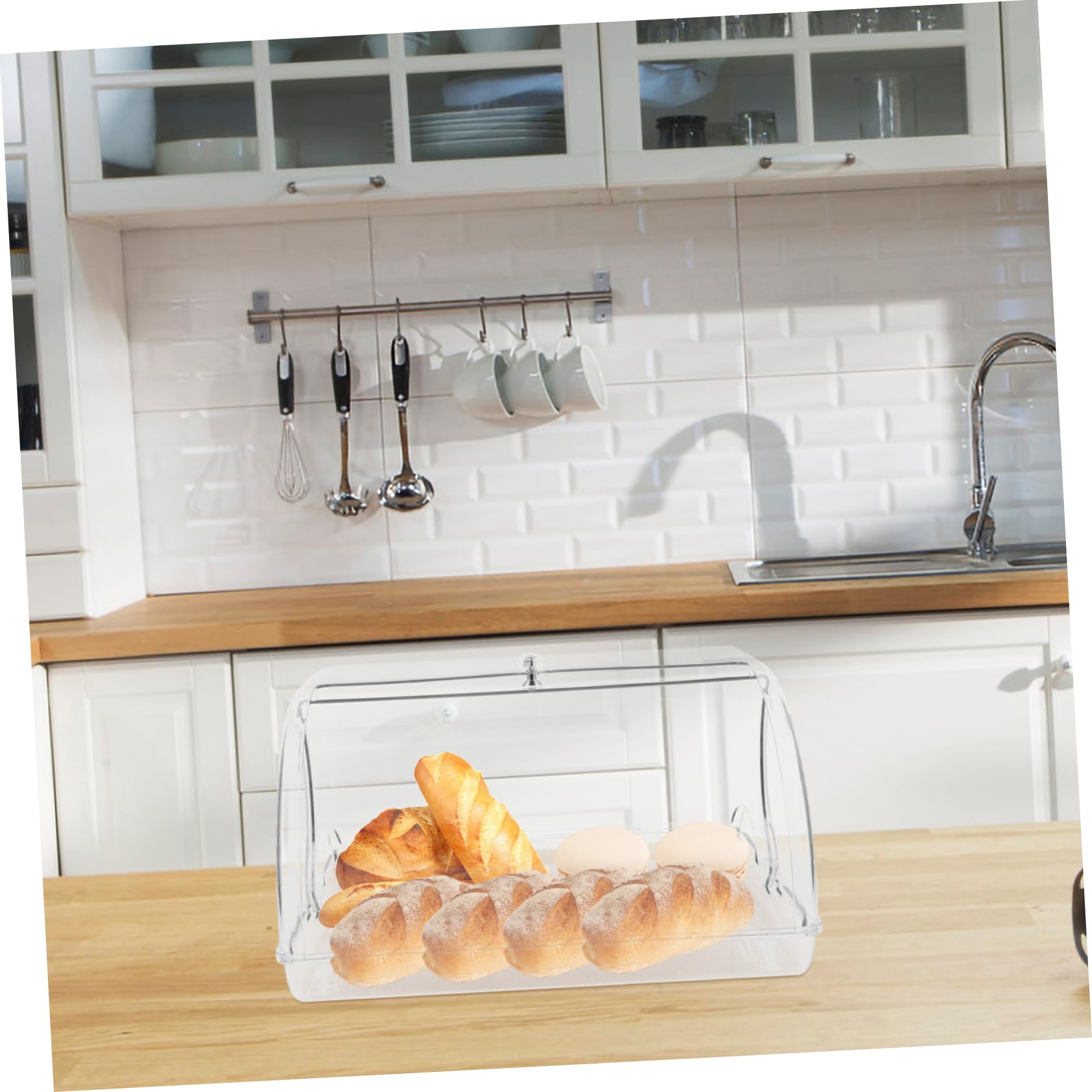 Cabilock Contenedor para Pan de Plástico Tapa Enrollable, Duradero y Práctico para Almacenar Pan y Muffins Encimera Cocina