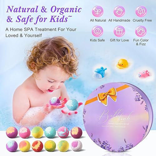 Miniatura 7 de Set de regalo de bombas de baño para mujer, 12 piezas y 12 aromas, bombas de baño para mujeres, regalos relajantes para mujeres, bombas de baño