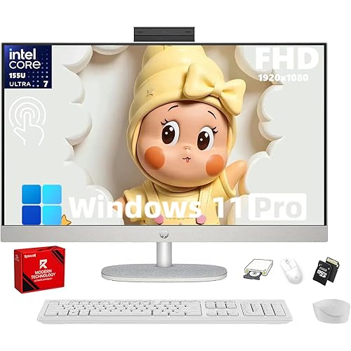 HP 27" FHD Touch All-in-One PC - 27" Anti-Glare Display, Intel Ultra 7 155U Processor, Adjustable Height Design, FHD IR Webcam, Windows 11 Pro, 64GB DDR5 & 2TB NVMe SSD
