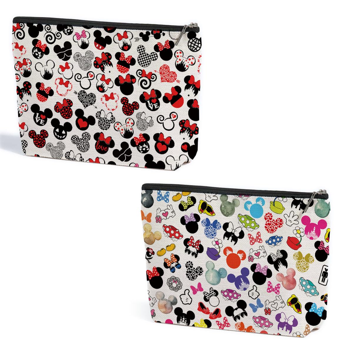 2PCS Cute Cartoon Mouse Print Makeup Bag Magic Cartoon Mouse Cosmetic Bag for Women Animal Lovers Gifts for Women Female Her Daughter Cousin Best