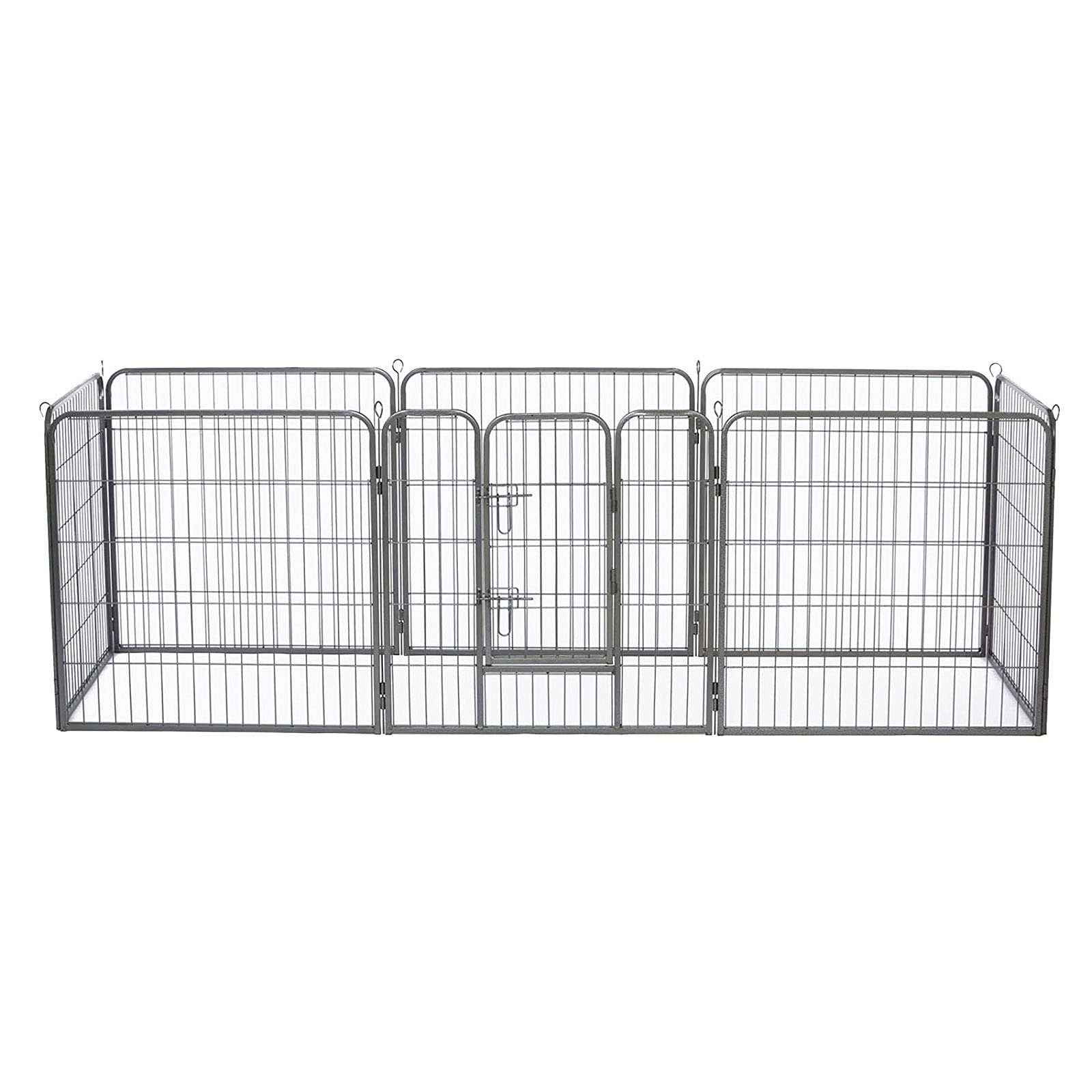lionto Enclos pour Chiots et Petits Animaux en métal Robuste, 80x80 cm, Parc Extensible pour intérieur, barrière pour Chiens de Jardin avec Porte verrouillable, résistant aux intempéries, 8 éléments
