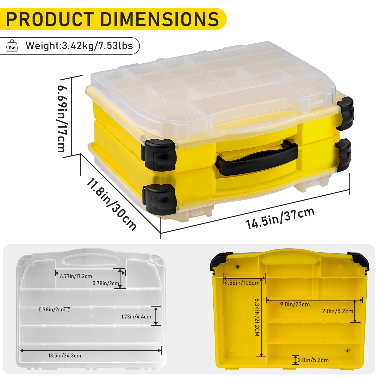 THKFISH Caja de aparejos grandes organizadores y almacenador, caja de aparejos de doble cara, sistema de aparejos desmontable de 4 capas para accesorios de pesca