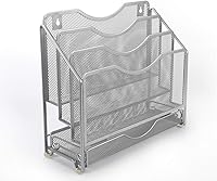 Vista 3 de EasyPAG Organizador de papel de escritorio de malla para colgar en la pared con 3 estantes verticales y cajón deslizante, color plateado