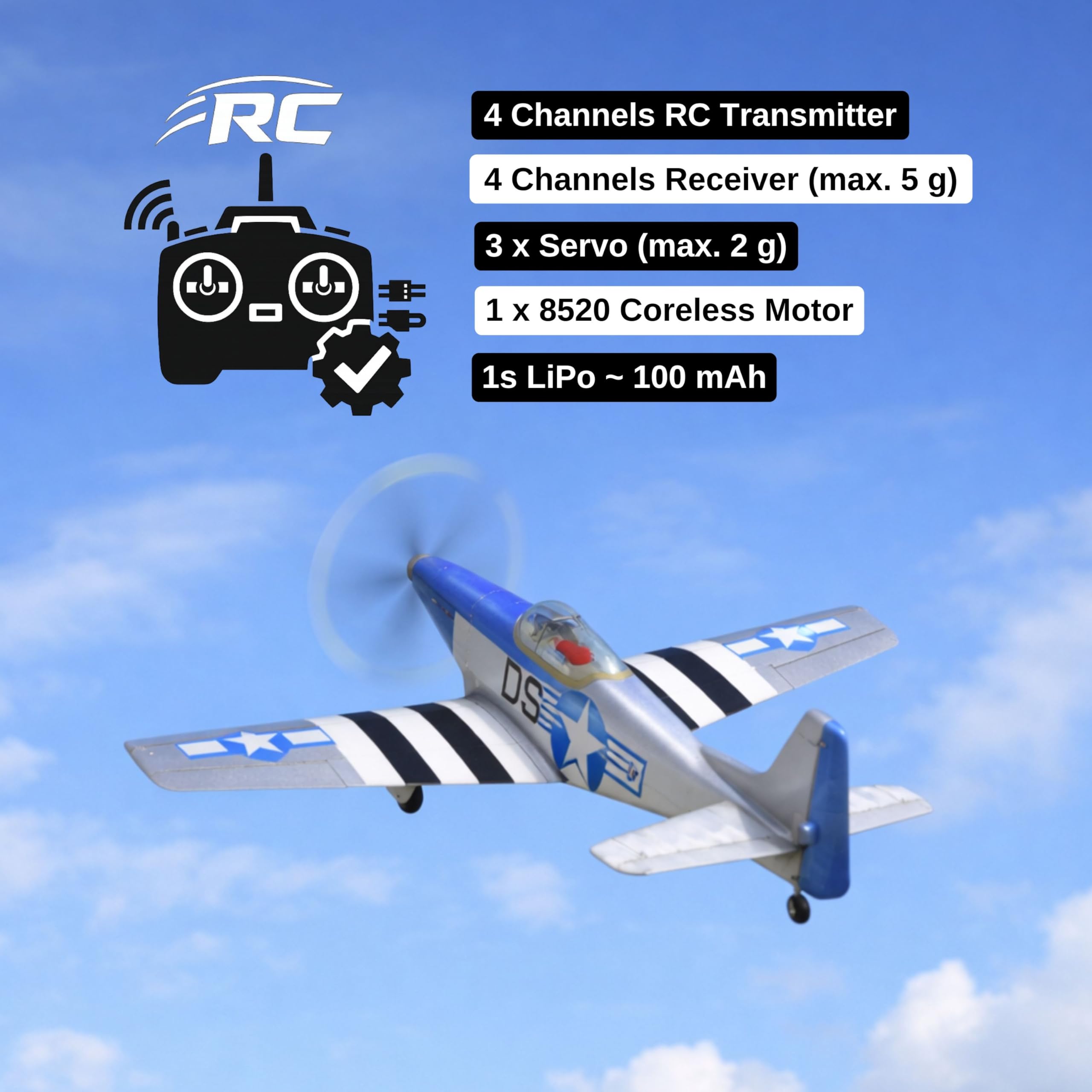 P-51 D Mustang Slow Flyer zestaw modelarski samolotu, skala 1:30, rozpiętość skrzydeł 400 mm, model samolotu RC, drewniany samolot do samodzielnego budowania, laserowe elementy z drewna balsy, 400 x