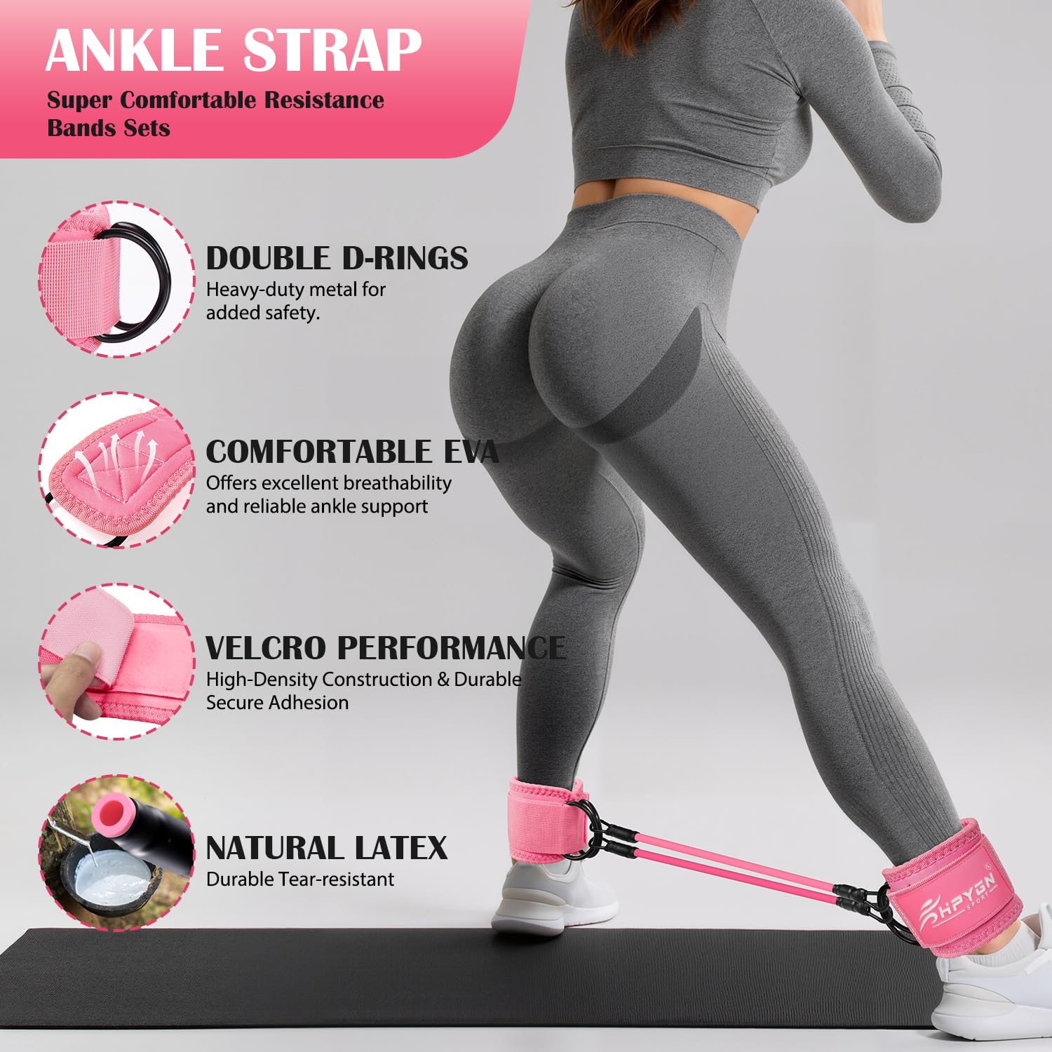HPYGN Fitnessbänder & Knöchel-Widerstandsbänder Set, Stoff Resistance Bands mit Fußschlaufen für Bein- & Po-Muskeltraining, Home Gym Hip & Booty Band für Gymnastik, Yoga, Pilates Krafttraining