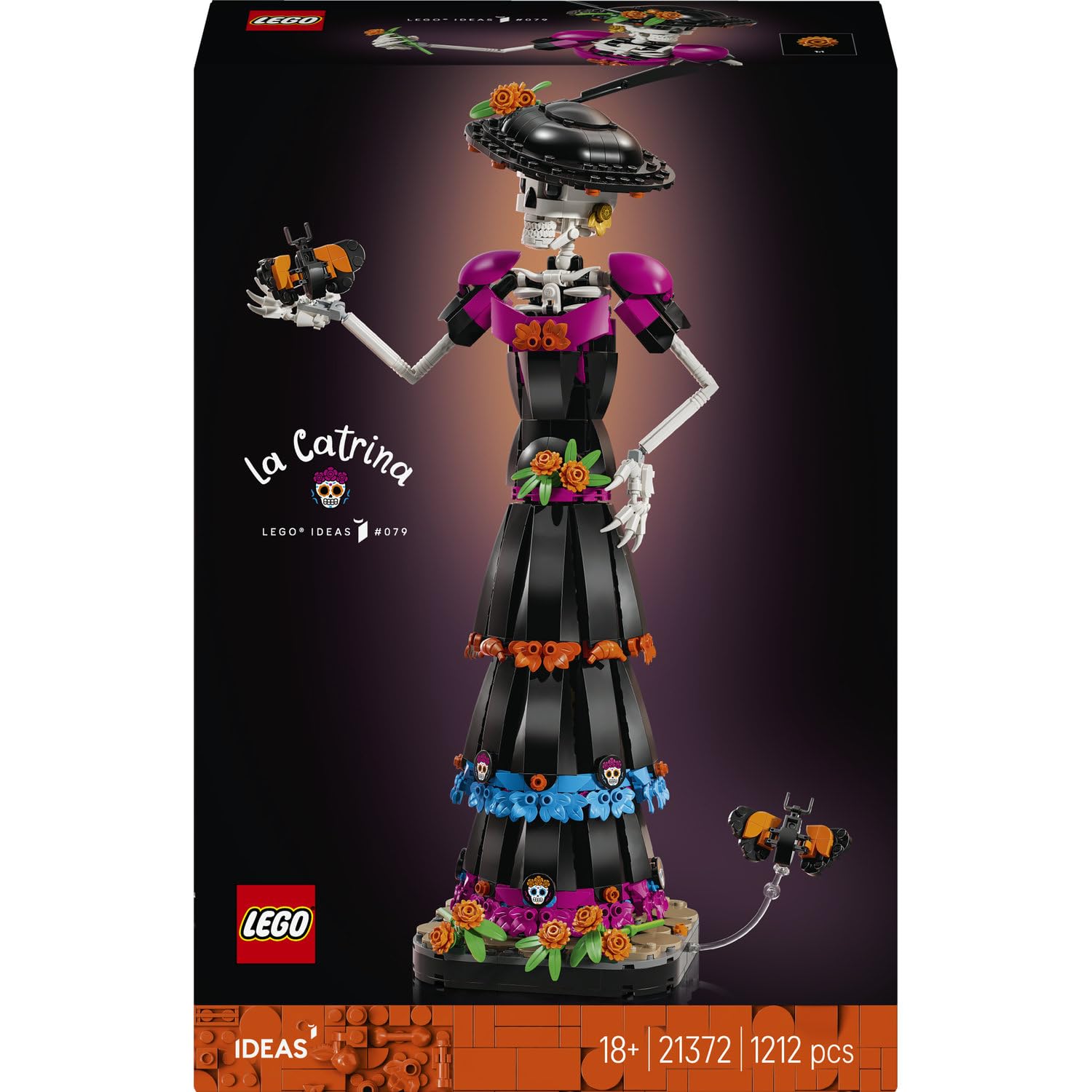 LEGO Ideas La Catrina 21372 | Set per adulti, kit di modellismo, action figura di scheletro con fiori finti e farfalle monarca, idea regalo, 1212 pezzi