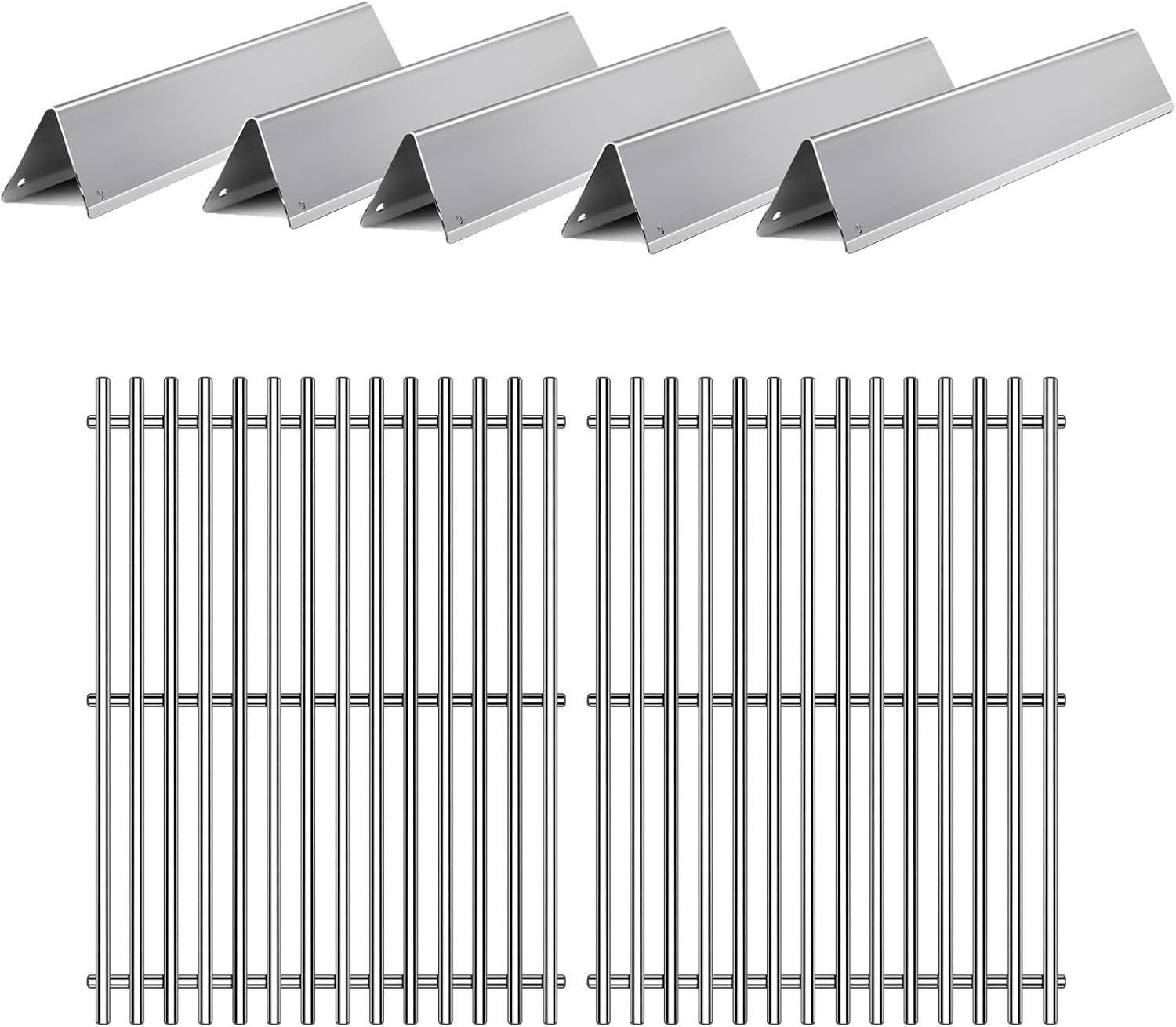 2PACK 7638 Grill Cooking Grates with 5PACK 7636 Flavorizer Bars for Weber Spirit 300 and GS4 Spirit II 300 Series E310 E320 E330 S310 S320 S330 Grill Part 69797 68843,Stainless Steel