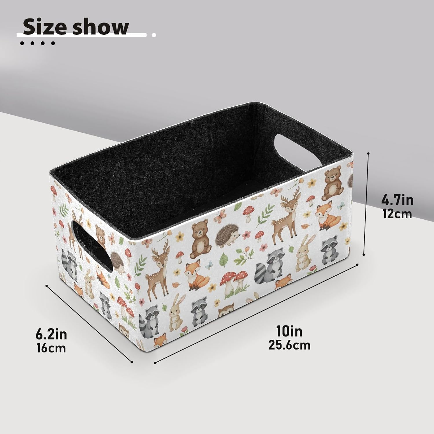 Emelivor Cute Animals Storage Basket Bins Set (2pcs) Felt Foldable Storage Bins with Dual Handles Dog Basket for Pet Books Clothes Closet Cabinet Organise