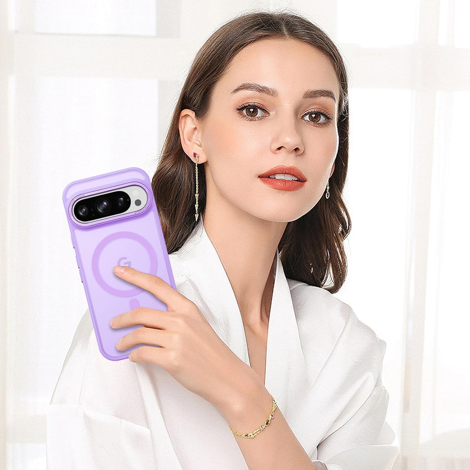 BENTOBEN for Google Pixel 9 Pro Case, Strong Magnetic Translucent Matte Frosted Case [Compatible with MagSafe] Slim Shockproof Women Men Protective Phone Cover for Google Pixel 9 Pro 6.3",Light Purple