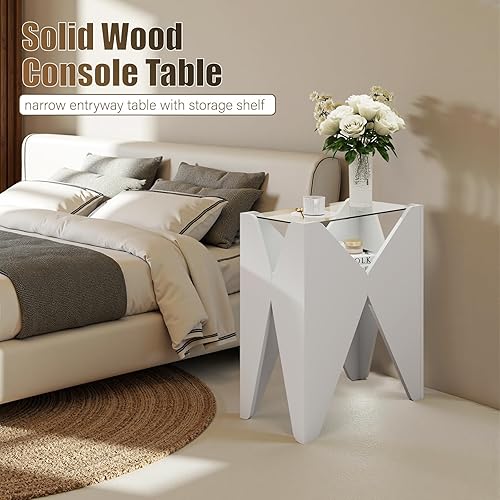 Miniatura 5 de Mesa consola de madera maciza, mesa de entrada estrecha con estante de almacenamiento, estantes modernos para sofá, mesas de entrada pequeñas para