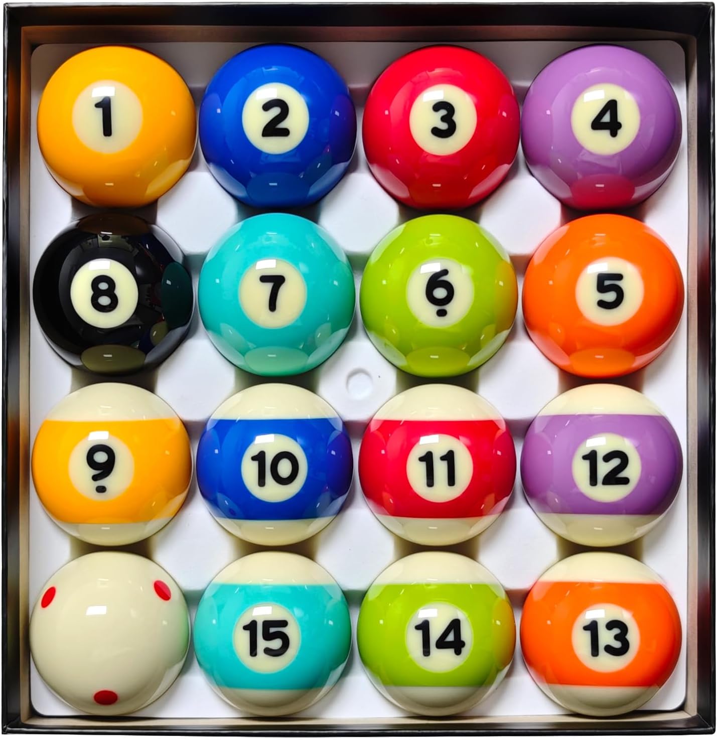 Pool Balls Set – 2-1/4" Regulation Billiard Balls, 16 Resin Ball Set for Pool Tables, Complete Standard Replacement
