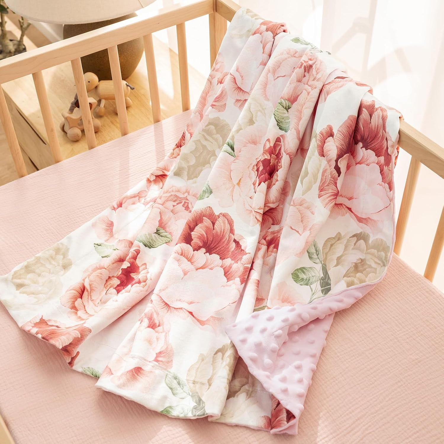 david's kids Micro Fleece Minky Baby Blanket for Girls with Double Layer and Soothing Raised Dots, Breathable and Soft Lightweight Receiving Blanket for Newborns, 30x40 Inches, Floral thumbnail