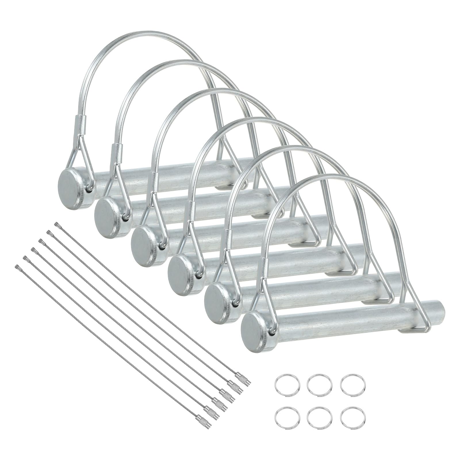 sourcing map 6Pcs Trailer Coupler Pin, 3/8" x 3-7/16" Trailer Hitch Locking Pin with Steel Quick Release Ring, Wire Shaft Locking Accessories for Farm Lawn Garden Wagons Towing