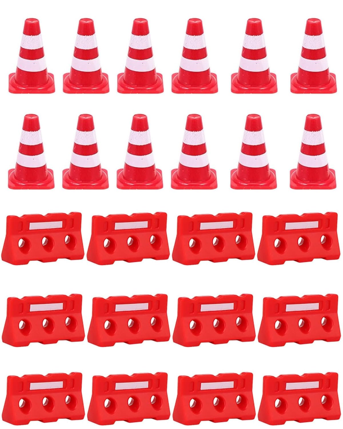 24 Mini-Verkehrskegel, Plastikzäune, Straßensperrschilder, Spielzeug-Sets, Straßenbau-Kegel, Mini-Markierungskegel, Straßensperrkegel-Modelle, Lernspielzeug