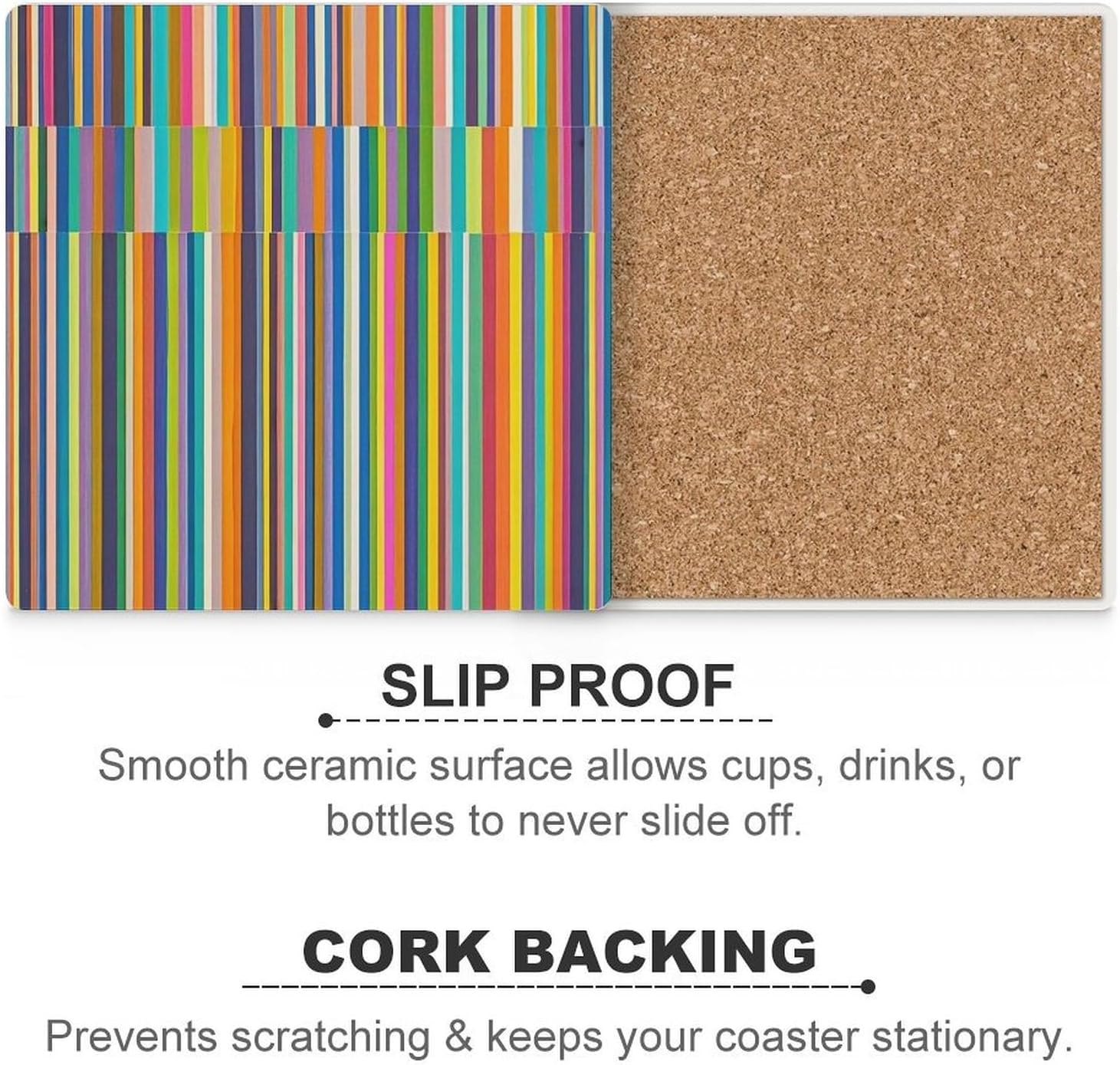 Stripes Coasters Absorbent Ceramic Coasters for Drinks Coaster with Cork Backing for Table Protection Square Drink Cup Mat Modern Style Coaster for Coffee Table