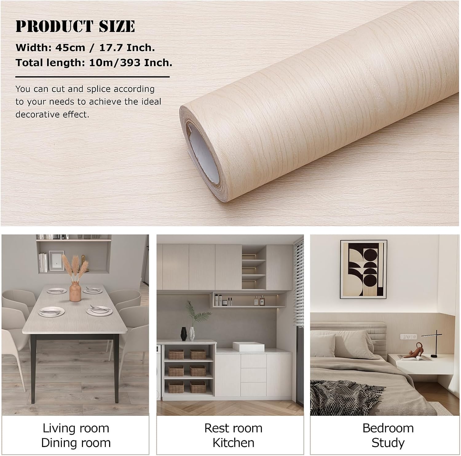 Wood Grain Contact Paper Peel and Stick Wood Wallpaper Thicken Textured for Furniture Cabinets and Drawers Countertops Waterproof Self Adhesive RealisticWood Sensation17.7''x 393''