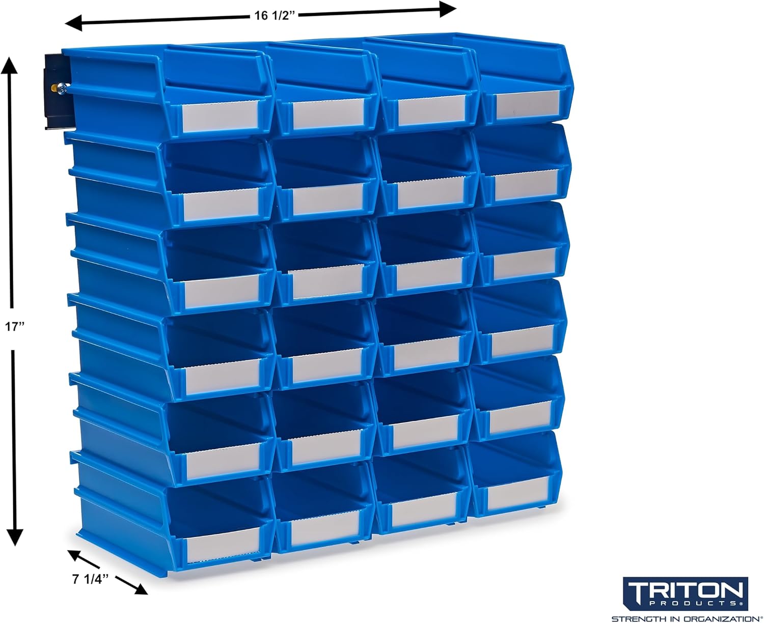 Wall Storage Unit with (24) 7-3/8 in. L x 4-1/8 in. W x 3 in. H Blue Interlocking Bins & Wall Mount Rails