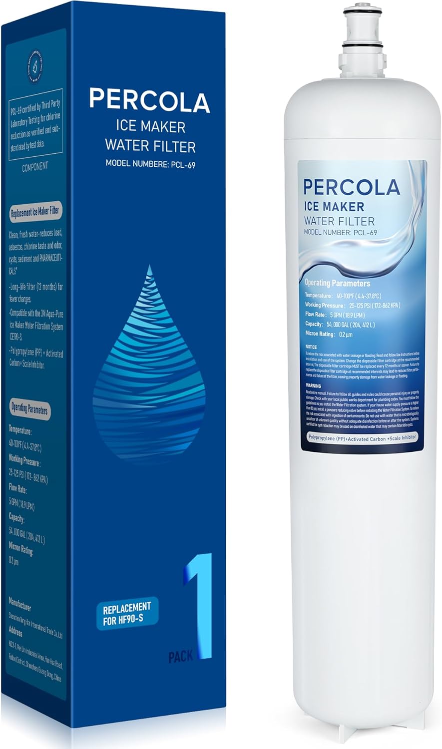 HF90-S Water Filter, Compatible with 3M® Water Filtration Products HF90-S Replacement Cartridge for ICE190-S Water Filtration System, W/Scale Inhibitor (1 Pack)
