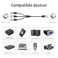 Vista 4 de Cable divisor en Y de 3 pines XLR macho a 3 hembras, divisor XLR de 3 vías, 1 macho a 3 hembras, micrófono de audio de tres entradas y una salida, 2