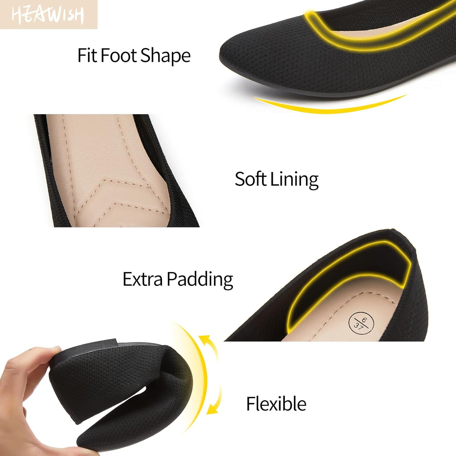 HEAWISH Women’s Ballet Flat Flats Shoes Comfortable Mesh Pointed Toe Slip On Dress Shoes - Image 4