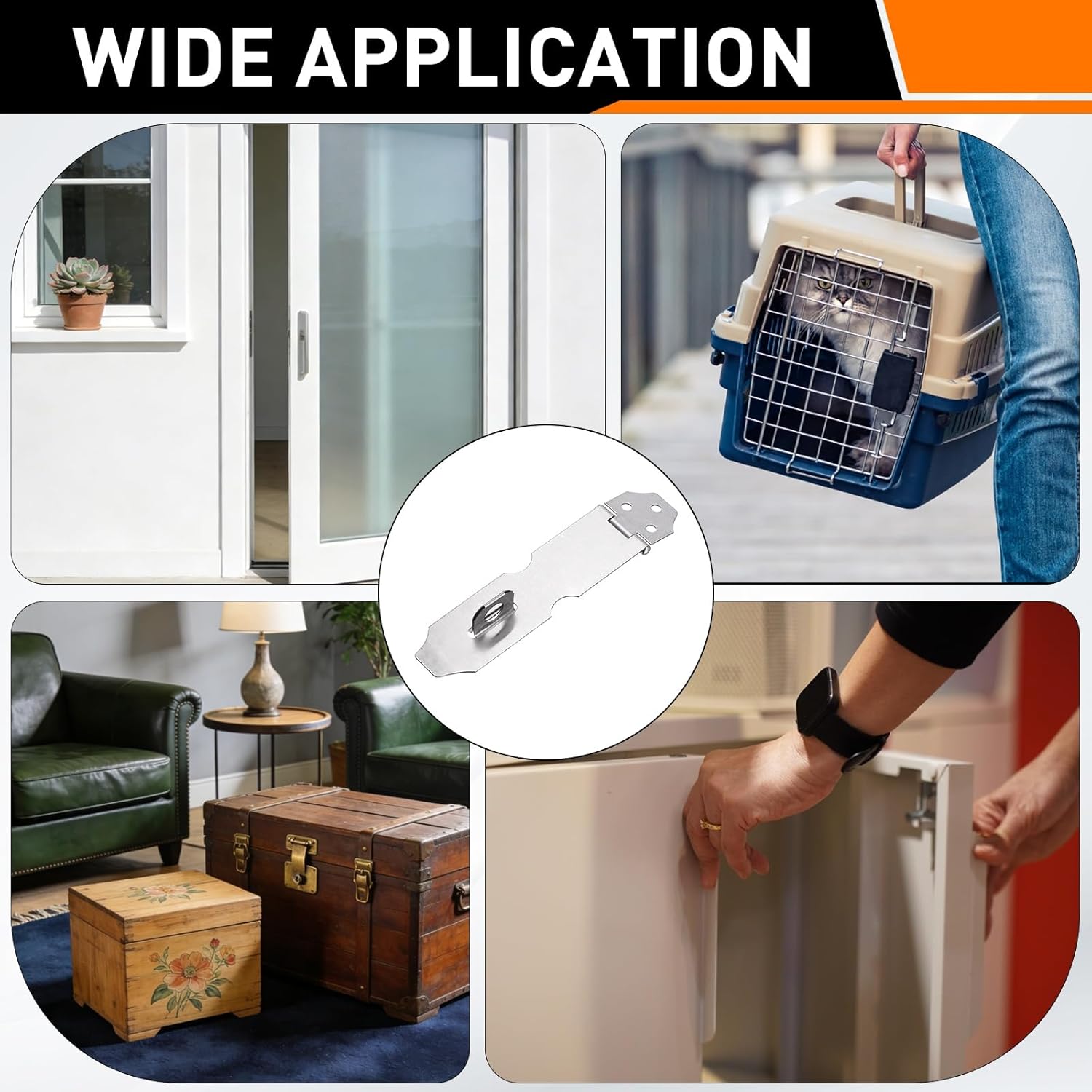 PATIKIL Door Hasp Latch Lock (6 Inch, Black) (5 Pcs), Stainless Steel 180 Degree Safety Padlock Hasp Locking Latch with Screws, Suit for- Gate/Cabinet/Garden/Yard/Shed/Closet