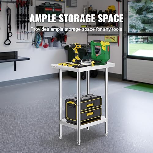 Miniatura 6 de VEVOR Mesa de preparación de acero inoxidable, 24 x 18 x 34 pulgadas, capacidad de carga de 640 libras, mesa de trabajo de metal resistente con 3