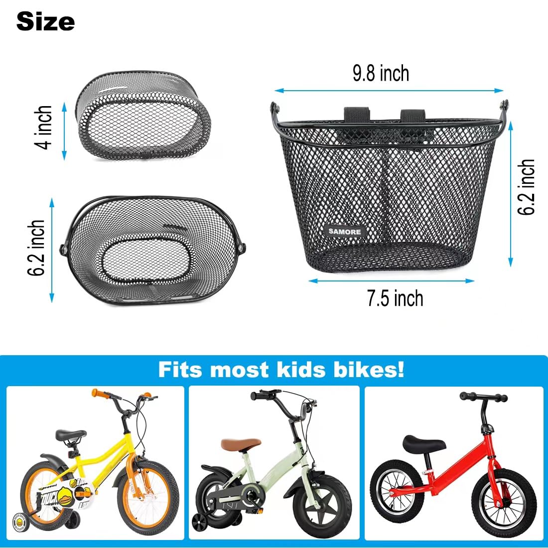 SAMORE Cesta de bicicleta para niños con asa