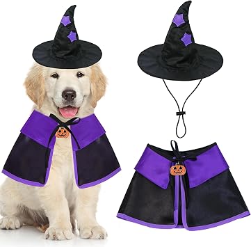 GOYOSWA Dog Halloween Costumes Dog Witch Cloak Cape Wizard Hat Halloween Costumes for Dogs Small Medium Large Breed Small