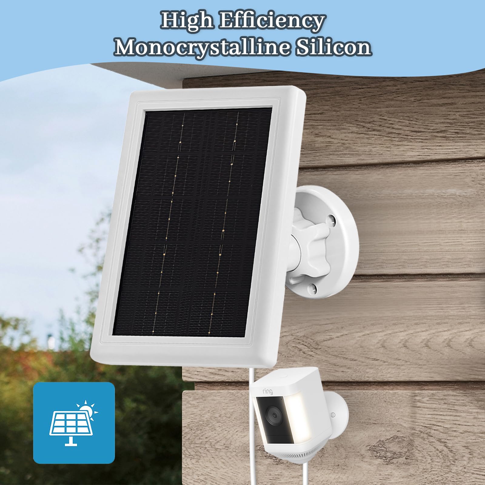 Ring - Caricatore per pannello solare per fotocamera, caricatore solare da 5 W, compatibile con anello riflettore, cam, batteria per telecamera di sorveglianza wireless per esterni, cavo da 5 m
