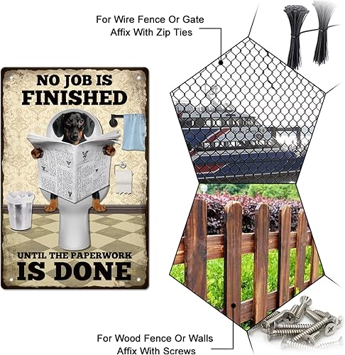 Miniatura 4 de GLOBLELAND Letrero de metal vintage con diseño de perro salchicha para baño, divertido póster de placa de arte retro con texto en inglés "No Job is