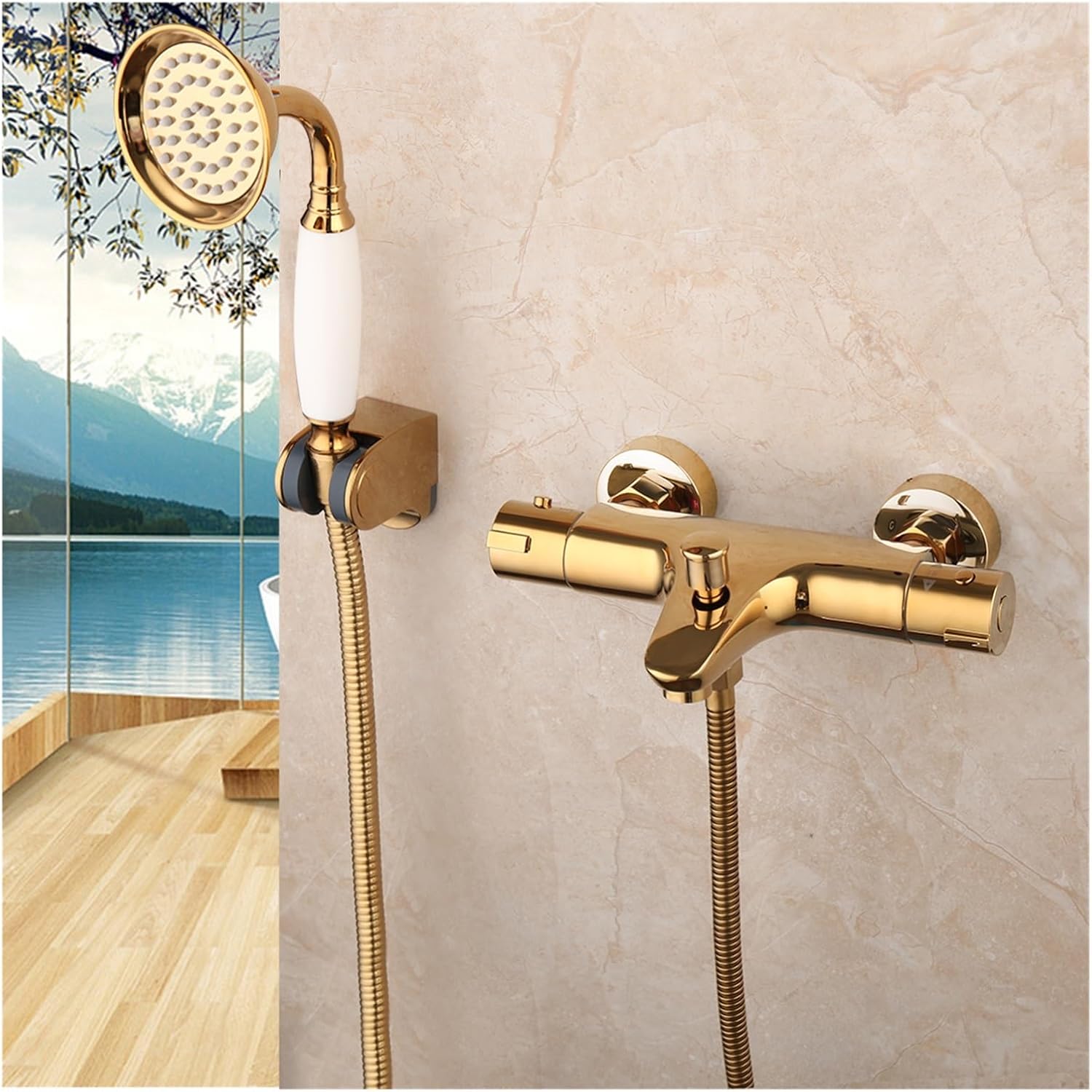 AMEEDA Bath Mixer Tap Thermostat Golden Bath Fittings Thermostatic