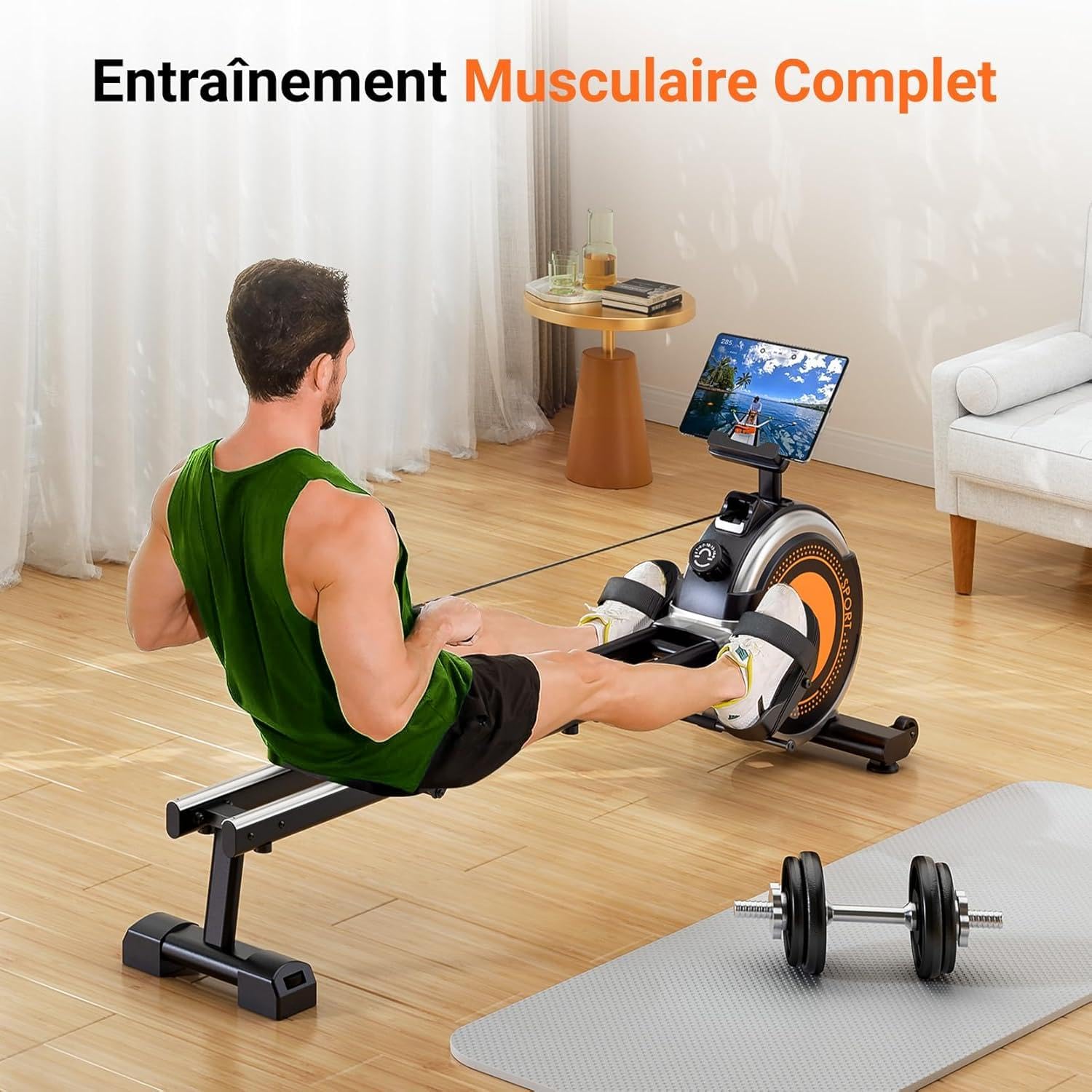 Rameur Magnétique Dripex, Rameur d'intérieur avec 16 Niv de Résistance Réglables, écran LCD et Support pour Tablette Capacité de Poids 150KG