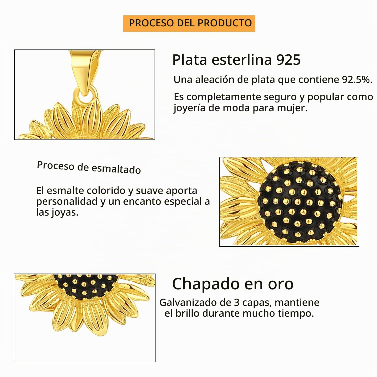 LINSTER Collar de Girasol para Mujer Plata de ley 925 Collar con Colgante de Girasol Chapado en oro Regalos de Joyería de Cumpleaños y Navidad para Mujeres y Niñas