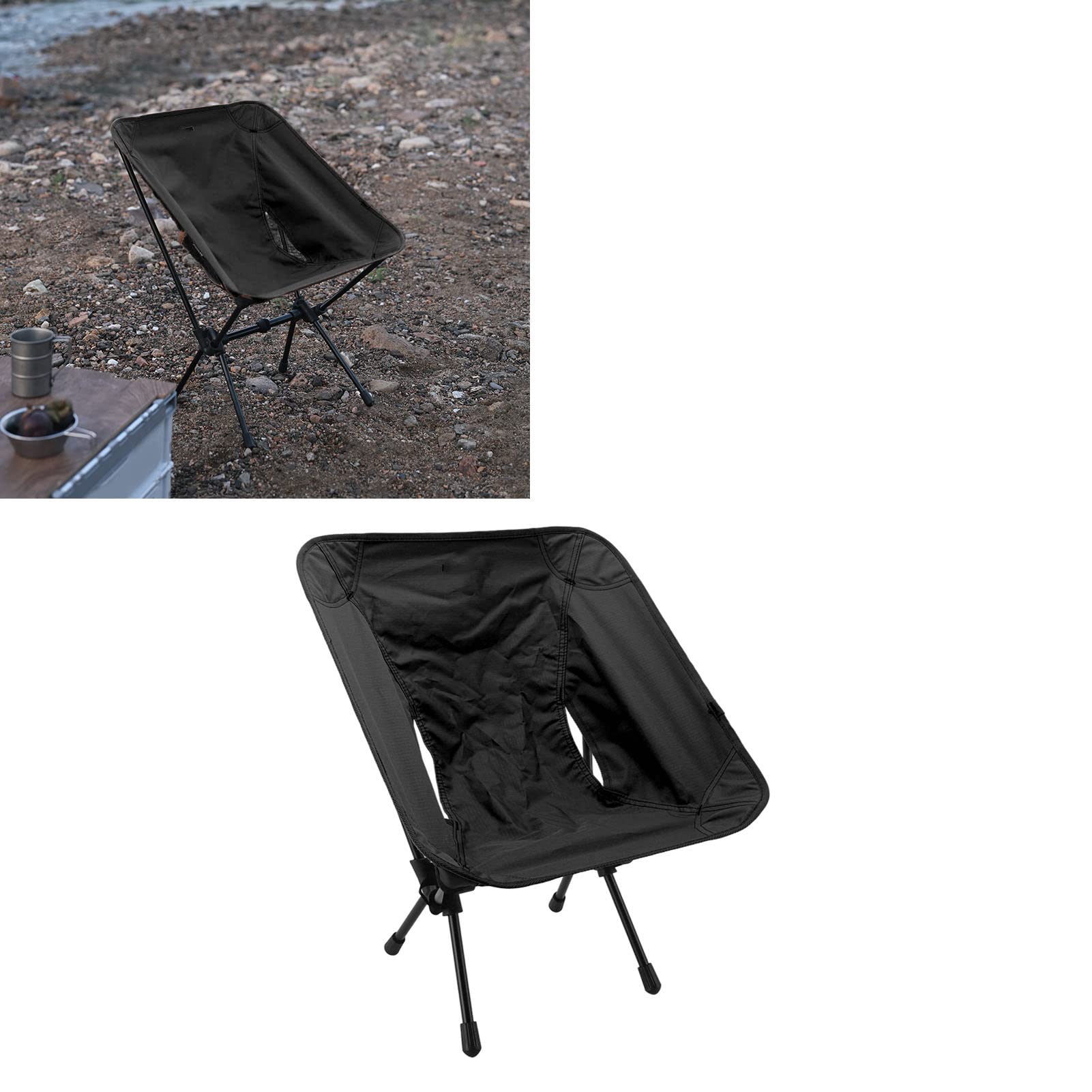 Krzesło Kempingowe Składane, Lekkie Krzesło Turystyczne z Ramą ze Stopu Aluminium, Przenośne Krzesełko Dziecięce Turystyczne, dla Dzieci na Camping Wędkarski Plażę (Black)