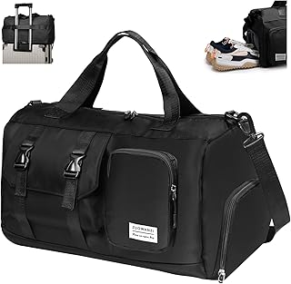 Sports Gym Bag Duffle Bag with Shoes Compartment, Weekend Travel Bag Overnight Bag for Men and Women (Black)